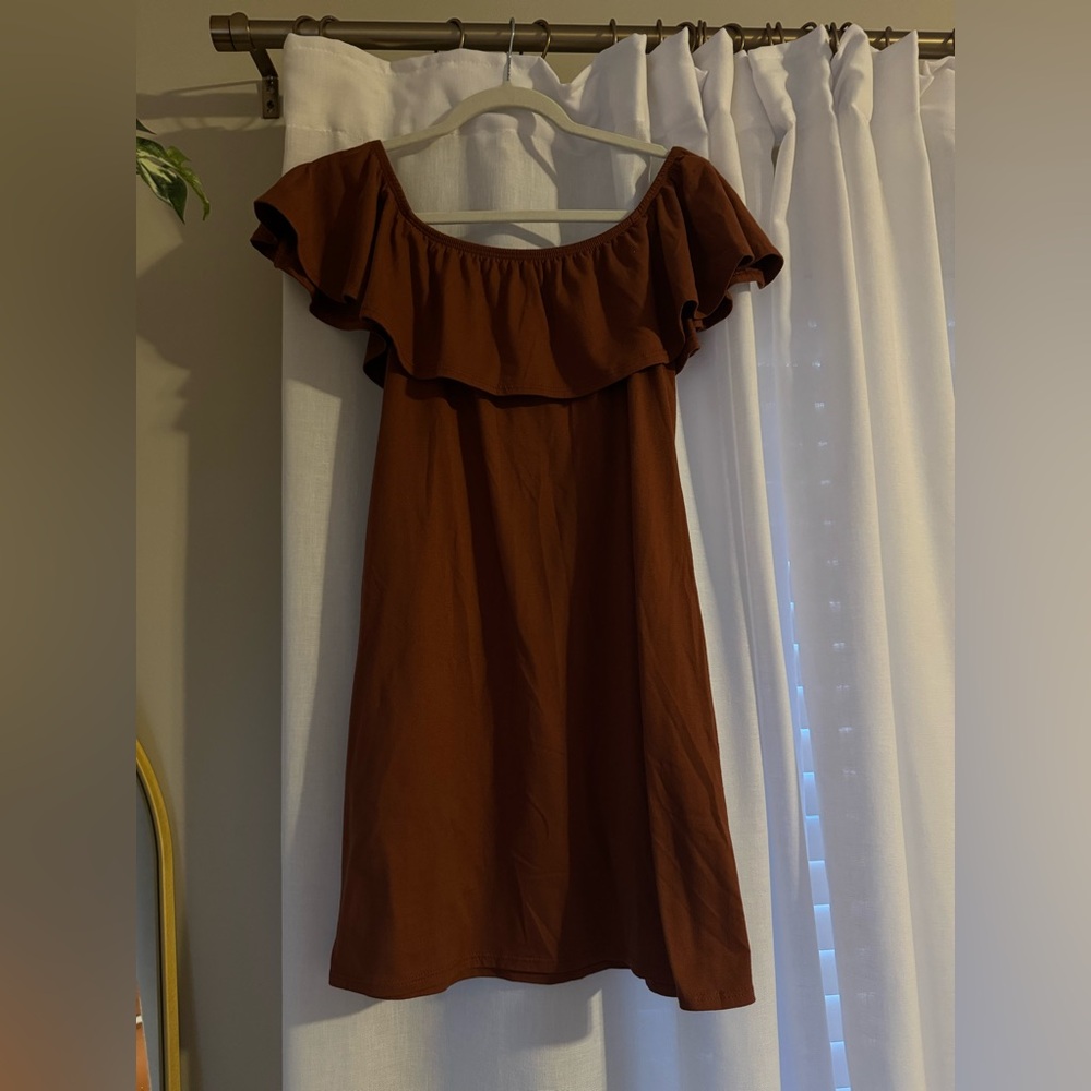 Burnt Orange Ruffle Off-Shoulder Dress - Picture 3 of 3